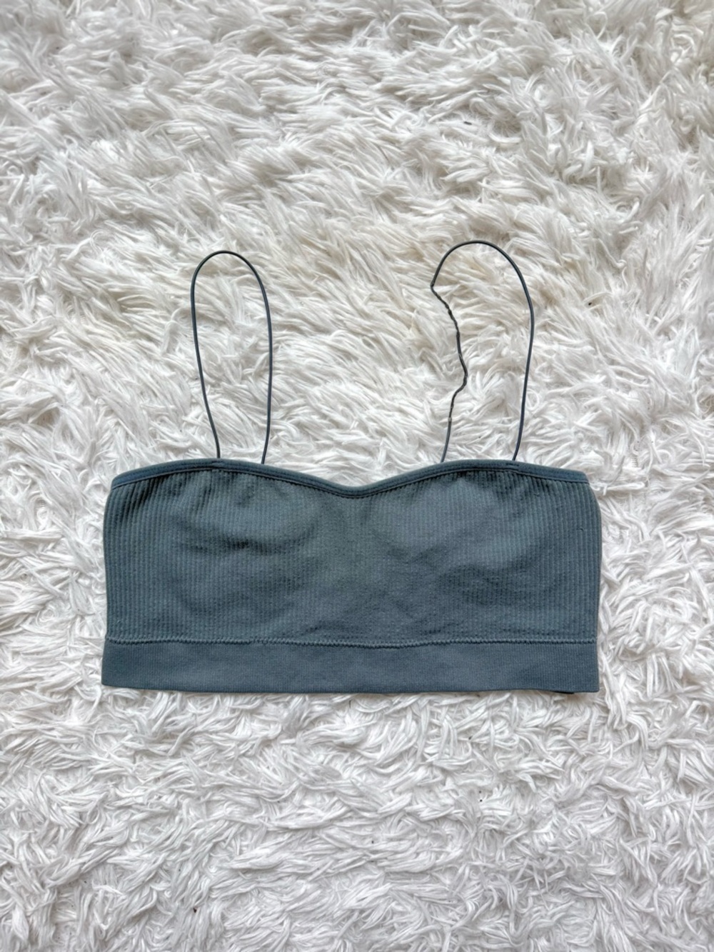 Garage Slate Gray Ribbed Bandeau Bralette with Thin Straps